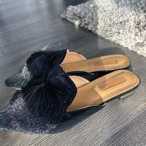 Aquazurra black powder puff mules